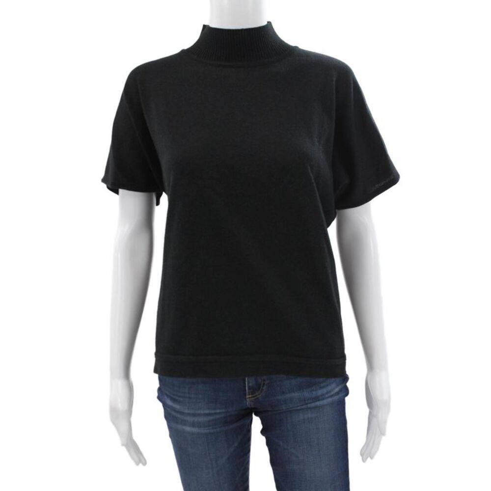 Mondi Women Black Cotton Mock Neck Pullover Sweater Short Sleeve Size 44